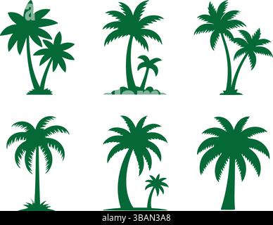 Green Palm Tree Silhouette Vector Icon Set Stock Vector