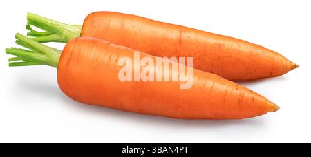 Two fresh ripe carrots isolated on white background. File contains clipping path. Stock Photo
