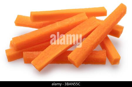 Slices of red carrot or carrot sticks isolated on white background. File contains clipping paths. Stock Photo
