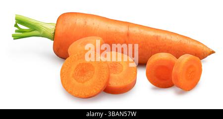 Red carrot with round carrot slices isolated on white background. File contains clipping paths. Stock Photo