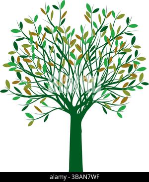 Shape of Green Tree with Leaves and Roots. Vector outline Illustration. Plant in Garden. Stock Vector