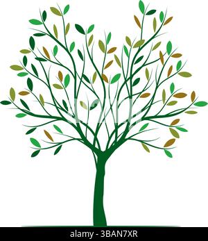 Shape of Green Tree with Leaves and Roots. Vector outline Illustration. Plant in Garden. Stock Vector