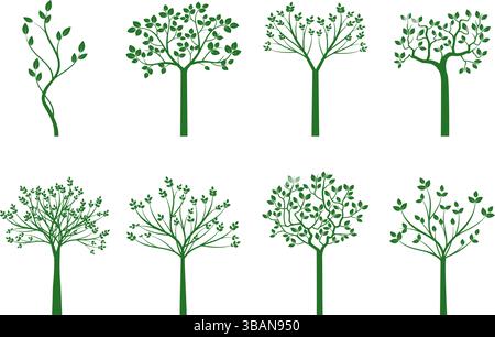 Set greenTrees on white background Stock Vector