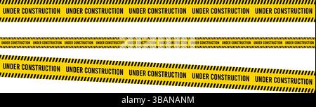 This under construction warning tape features a bold yellow and black hazard design, ideal for marking construction zones, safety barriers, and cautio Stock Vector