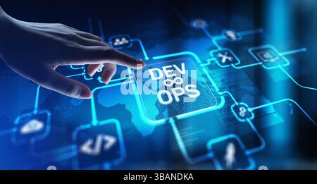 DevOps Development and Operations Integration for Efficient Delivery, projection on a virtual screen, Business and Technology Concept. Stock Photo