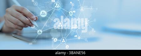 Global Business Networking and Communication Visualized on a Futuristic Digital Interface. Stock Photo