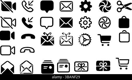 Essential Communication and Utility Icons Vector for Digital Interfaces Stock Vector