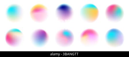 Set of colorful watercolor translucent gradient samples, Smooth gradient glowing neon paint spots, Vector illustration Stock Vector