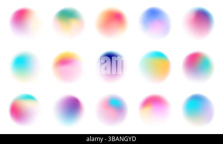 Set of colorful watercolor translucent gradient samples, Smooth gradient glowing neon paint spots, Vector illustration Stock Vector
