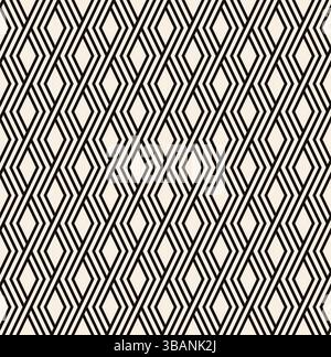 Interwined black striped rhombus seamless pattern on beige background. Repeating monochrome pattern. Stock Vector