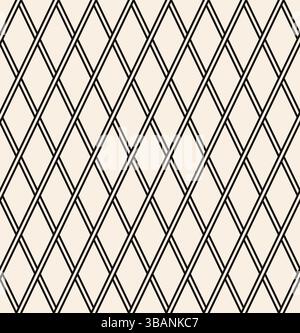 Interwined black striped rhombus seamless pattern on beige background. Repeating monochrome pattern. Stock Vector