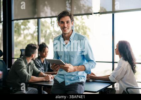 Professional business man,male programmer, thinking on online investment or software development Stock Photo