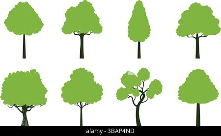 Set green Trees on white background. Stock Vector