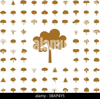 Big collection golden Trees. Vector illustration. Stock Vector