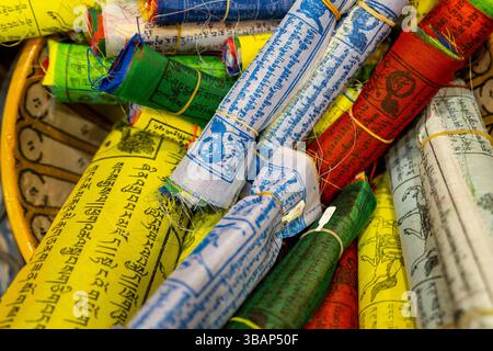 Tibetan prayer flags, Granada, Andalusia, Spain Stock Photo