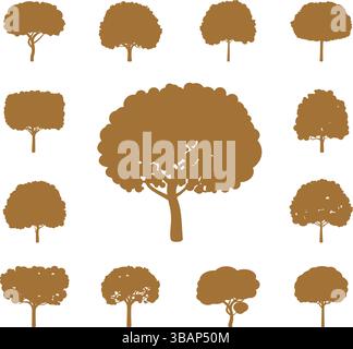 Big collection golden Trees. Vector illustration. Stock Vector