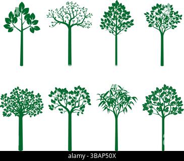 Set green Trees on white background. Stock Vector