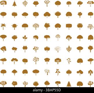 Big collection golden Trees. Vector illustration. Stock Vector