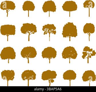 Big collection golden Trees. Vector illustration. Stock Vector