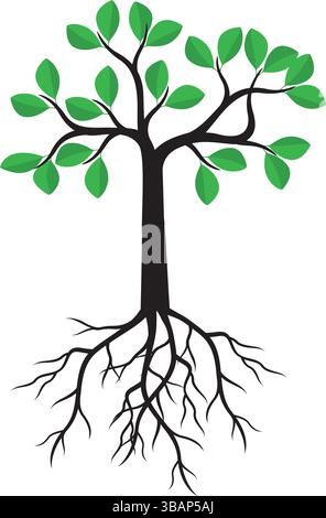 Spring tree with Roots. Vector Illustration. Stock Vector