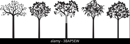 Set black trees on white background. Stock Vector