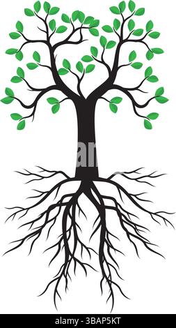 Spring tree with Roots. Vector Illustration. Stock Vector