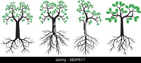 Set green Trees on white background. Stock Vector