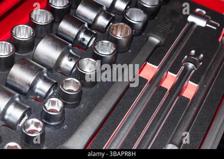 Professional set of socket wrenches with adapters. Stock Photo