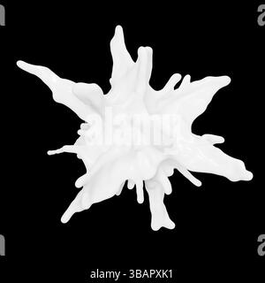 captivating white substance splashes dramatically against a black background, illustrating the fluid movement and energy of the material. 3d render Stock Photo