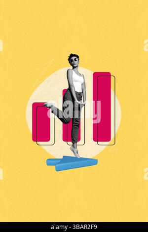 Creative picture collage of person stand 3d arrows on yellow background charts Stock Photo