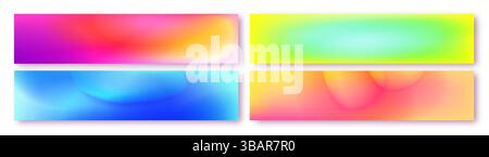 Y2k gradient aura banner backgrounds set. Smooth mesh blends in vibrant neon colors. Dreamy hazy textures. Trendy abstract blurry backdrops for websit Stock Vector