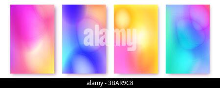 Y2k aura gradient backgrounds set of vibrant colors. Smooth blurred blends with dreamy neon holographic effect. Trendy iridescent pastel palette, retr Stock Vector