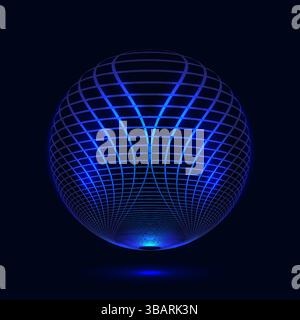 Dynamic abstract glowing blue grid forming a spherical shape against a dark contrasting background, emphasizing futuristic and technological themes. V Stock Vector
