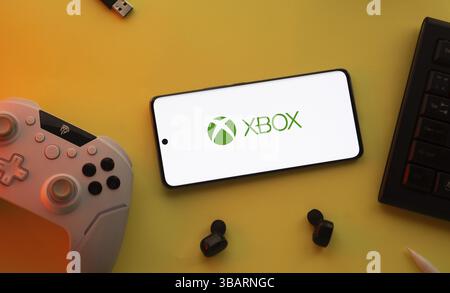 Dhaka, Bangladesh- 09 May 2025: Xbox logo is displayed on smartphone Stock Photo