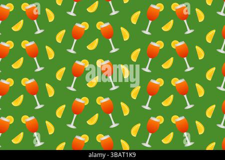 Seamless repeating pattern of aperol cocktails. Vector illustration. Stock Vector