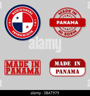 Set of four stamps with flag made in Panama Stock Vector