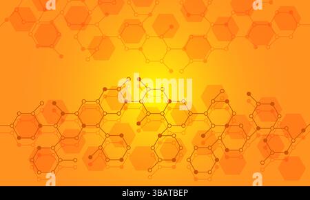 Stylish hexagonal gradient orange background with process flow chart Stock Vector