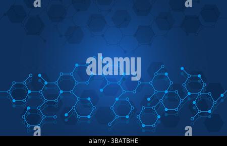 Stylish hexagonal gradient blue background with process flow chart Stock Vector