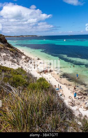 The white sandy beach of Porpoise Bay on Rottnest Island, (Wadjemup) Western Australia, WA, Australia. Stock Photo