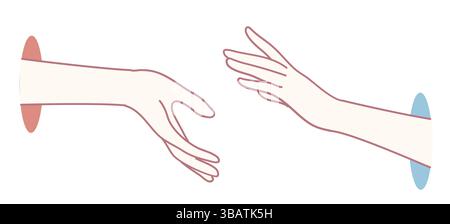 An illustration featuring two hands extending towards one another, representing connection, engagement, and interaction Stock Vector