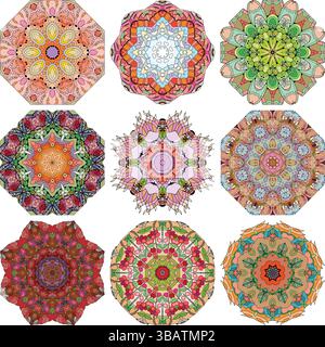 Set of nine vintage geometric circular elements. Vector gold monogram ...