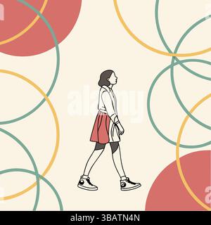 Stylish Minimalist Line Art Illustration of a Walking Woman Stock Vector
