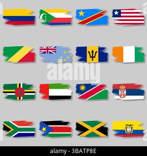 Vector set of national countries in brush style and with shadow Stock Vector