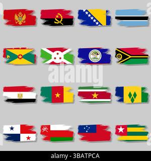 Vector large set of flags brush and shadow Stock Vector