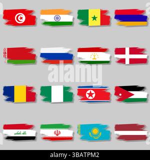 Vector large set of national flags brush and with brush Stock Vector