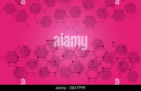 Stylish hexagonal gradient pink background with process flow chart Stock Vector