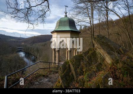 Panoramic image of viewpoint Diedrichs Temple above Wupper valley, Remscheid, North Rhine Westphalia, Germany Stock Photo