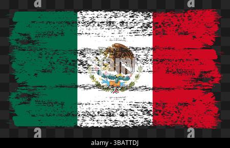 Vector Mexico flag in grunge style on transparent background Stock Vector