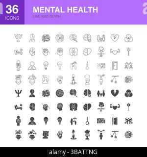 Mental Health Line Web Icons Stock Vector