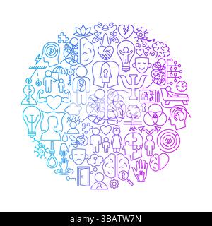 Psychology Line Icon Circle Design Stock Vector